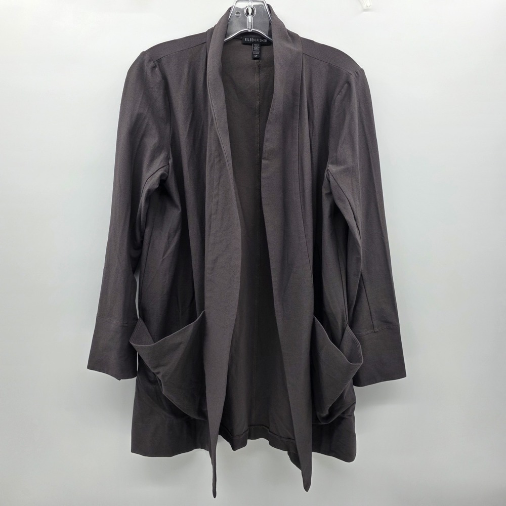 Eileen Fisher Open Front Cardigan Sweater Jacket Womens Small Gray Viscose